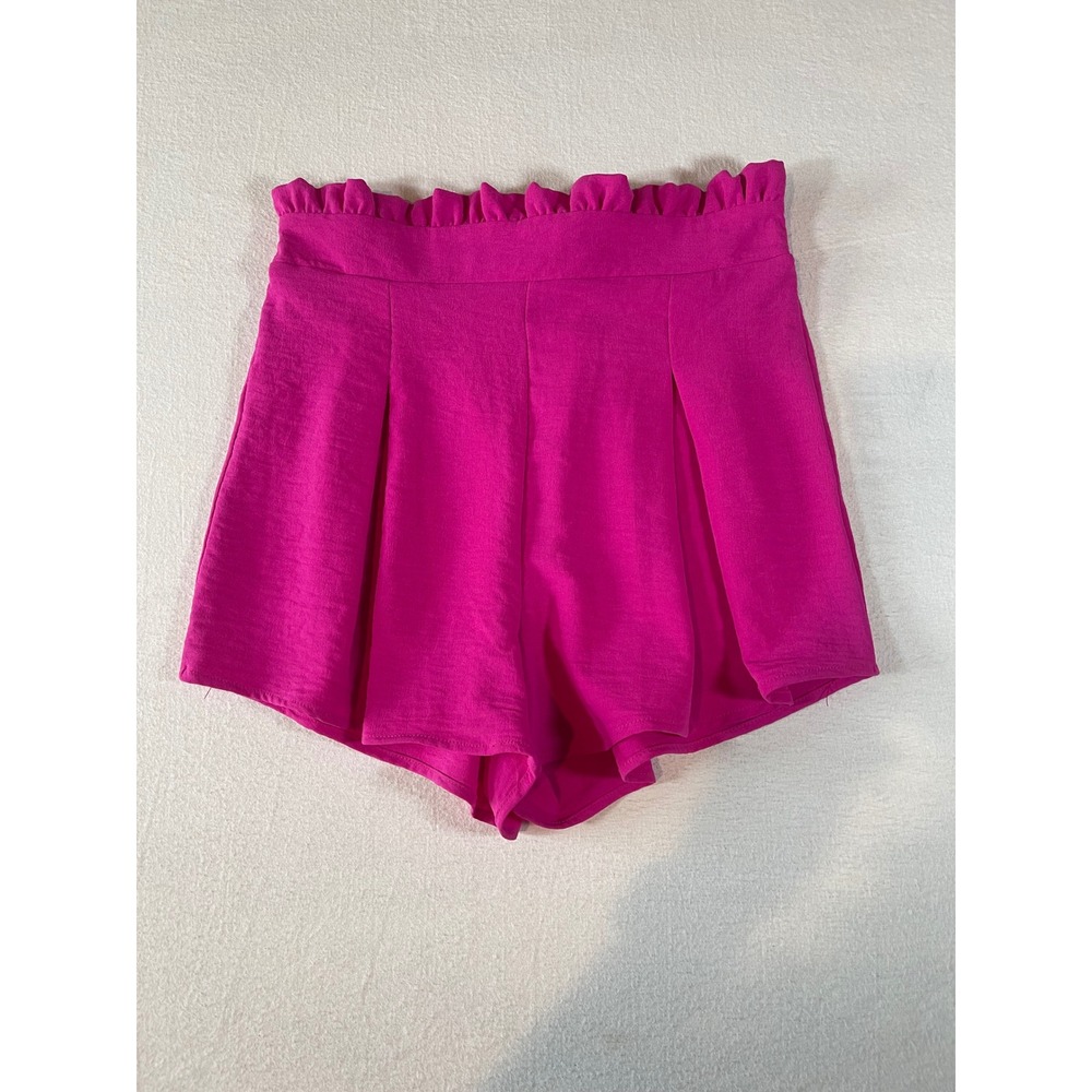 GeeGee Magenta Pink Paperbag Waist Ruffle Trim Pleated Shorts Womens Small
